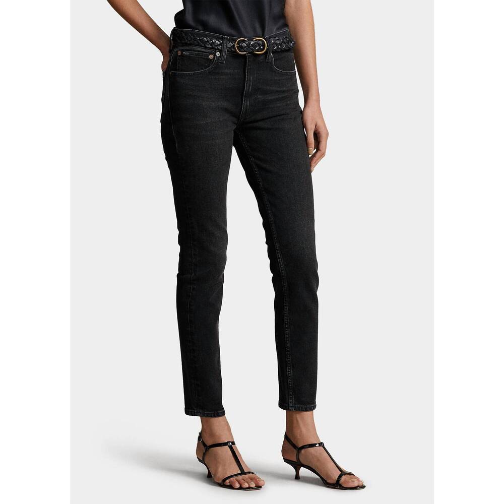 NEW POLO RALPH LAUREN mid rise skinny denim rope dyed jeans in black